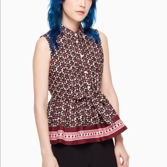 KATE SPADE Floral Tile Peplum Top in Rambling Roses Size XS MSRP $178 - Picture 1 of 5
